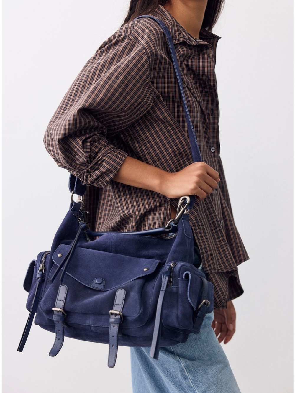 PALERMO SUEDE SHOULDER BAG NAVY BLUE